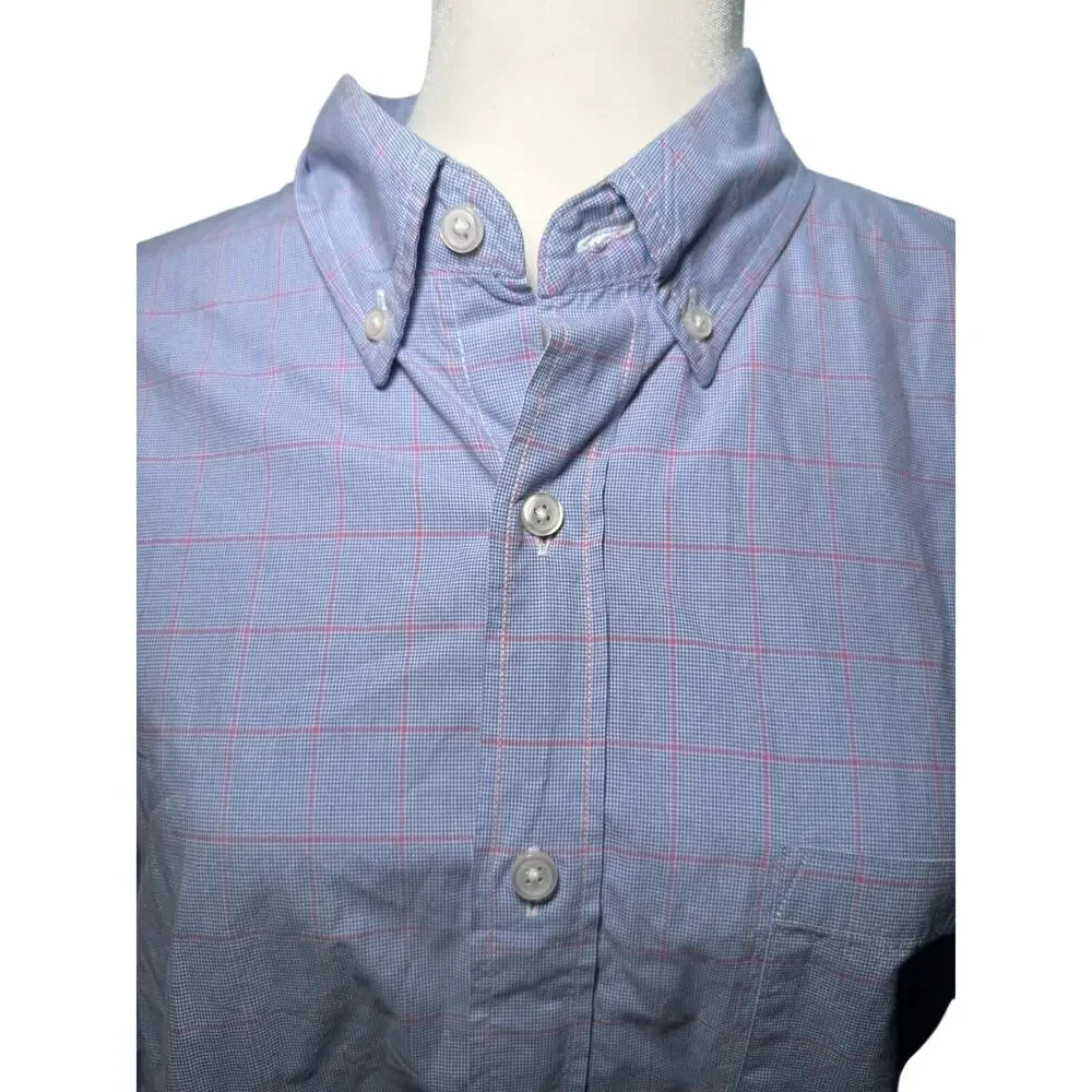 J.Crew Blue Red Plaid Check Button Down Long Sleeve Shirt, Cotton, Men's Large